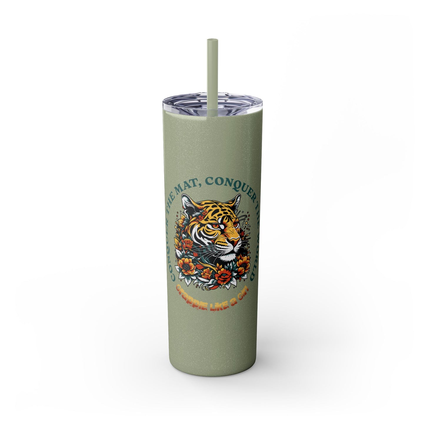 Conquer the Mats, Conquer the World Skinny Tumbler with Straw, 20oz