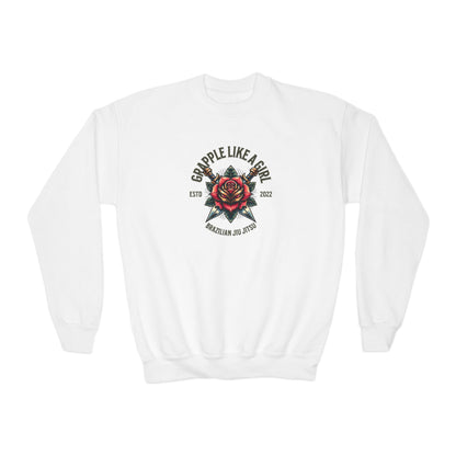 Grapple Like A Girl Youth Crewneck Sweatshirt - Rose