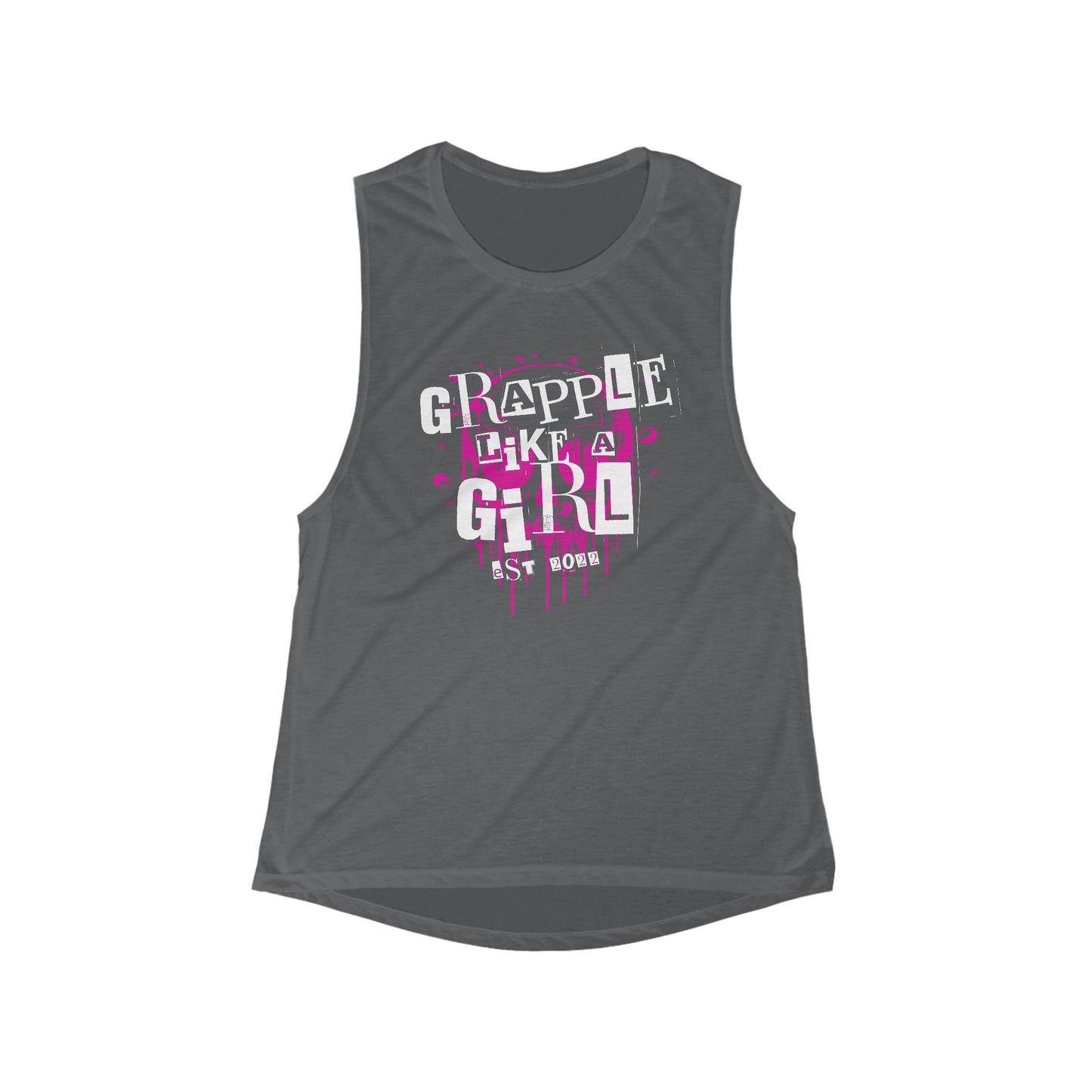 Women's Grapple like a Girl Flowy Scoop Muscle Tank - Skull Logo