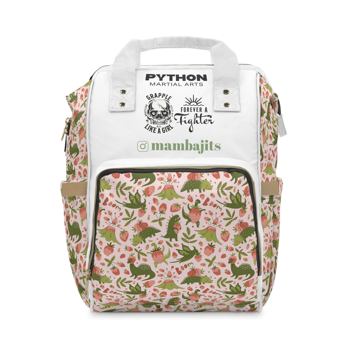 Women's Grapple like a Girl Jiu Jitsu Gear Backpack - Strawberry Dinosaur Design, Custom