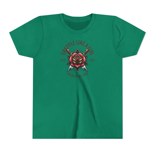 BJJ Youth Girls Short Sleeve Tee - Grapple like a Girl Rose