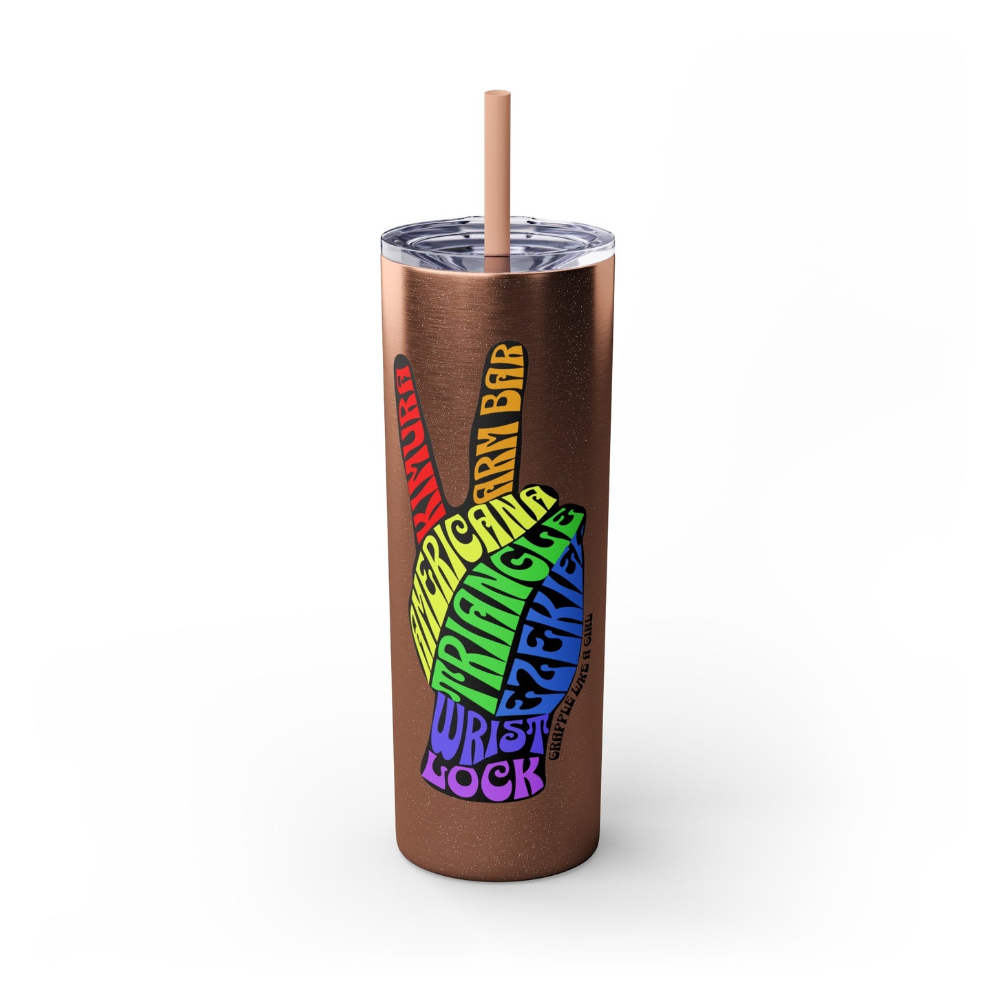 BJJ Submission Peace Sign Skinny Tumbler with Straw, 20oz