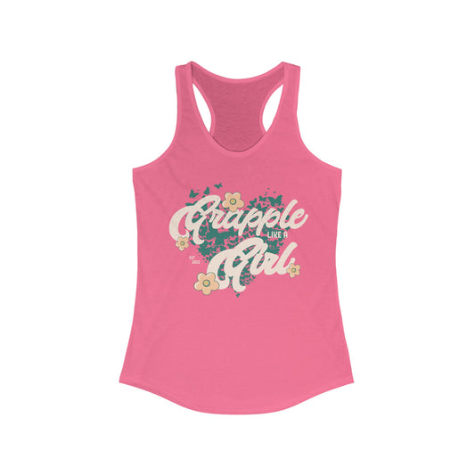 Women's Grapple like a Girl Retro Butterflies Jiu Jitsu Racerback Tank