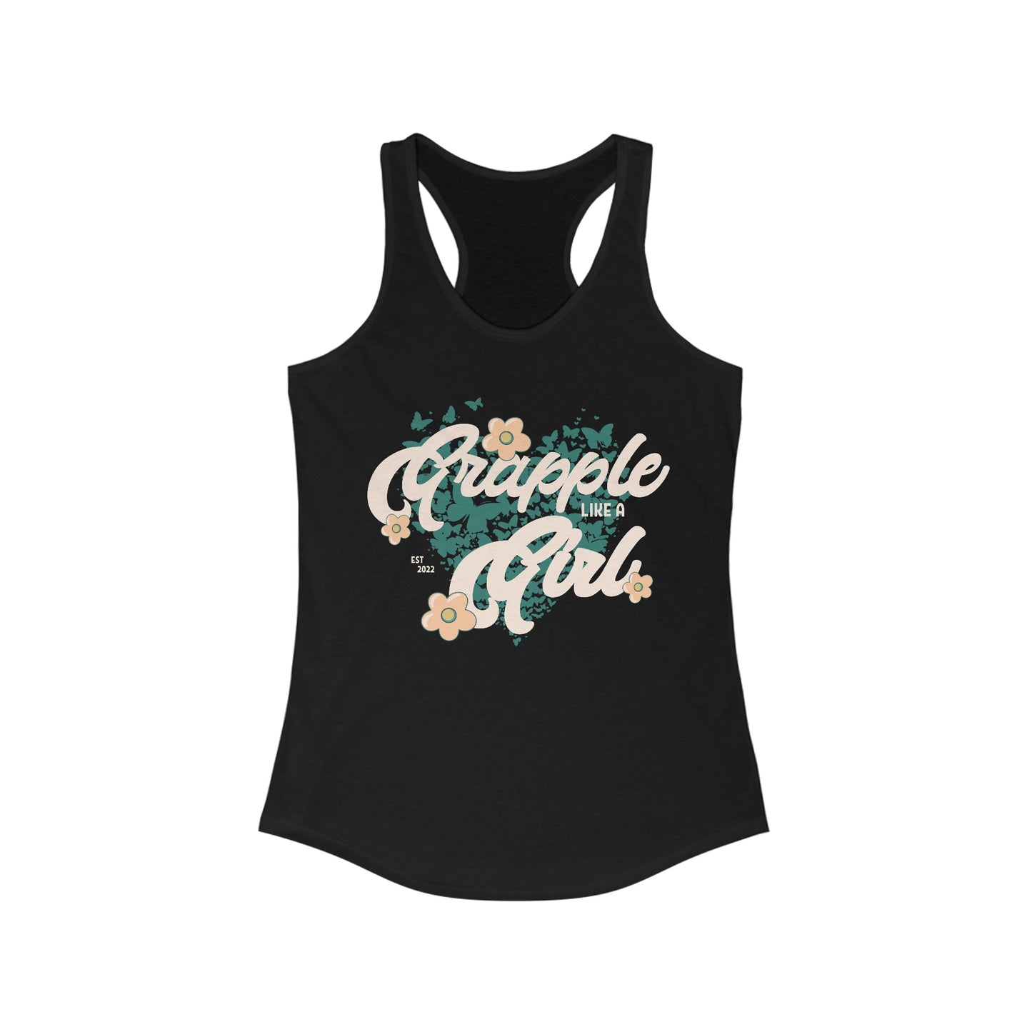 Women's Grapple like a Girl Retro Butterflies Jiu Jitsu Racerback Tank