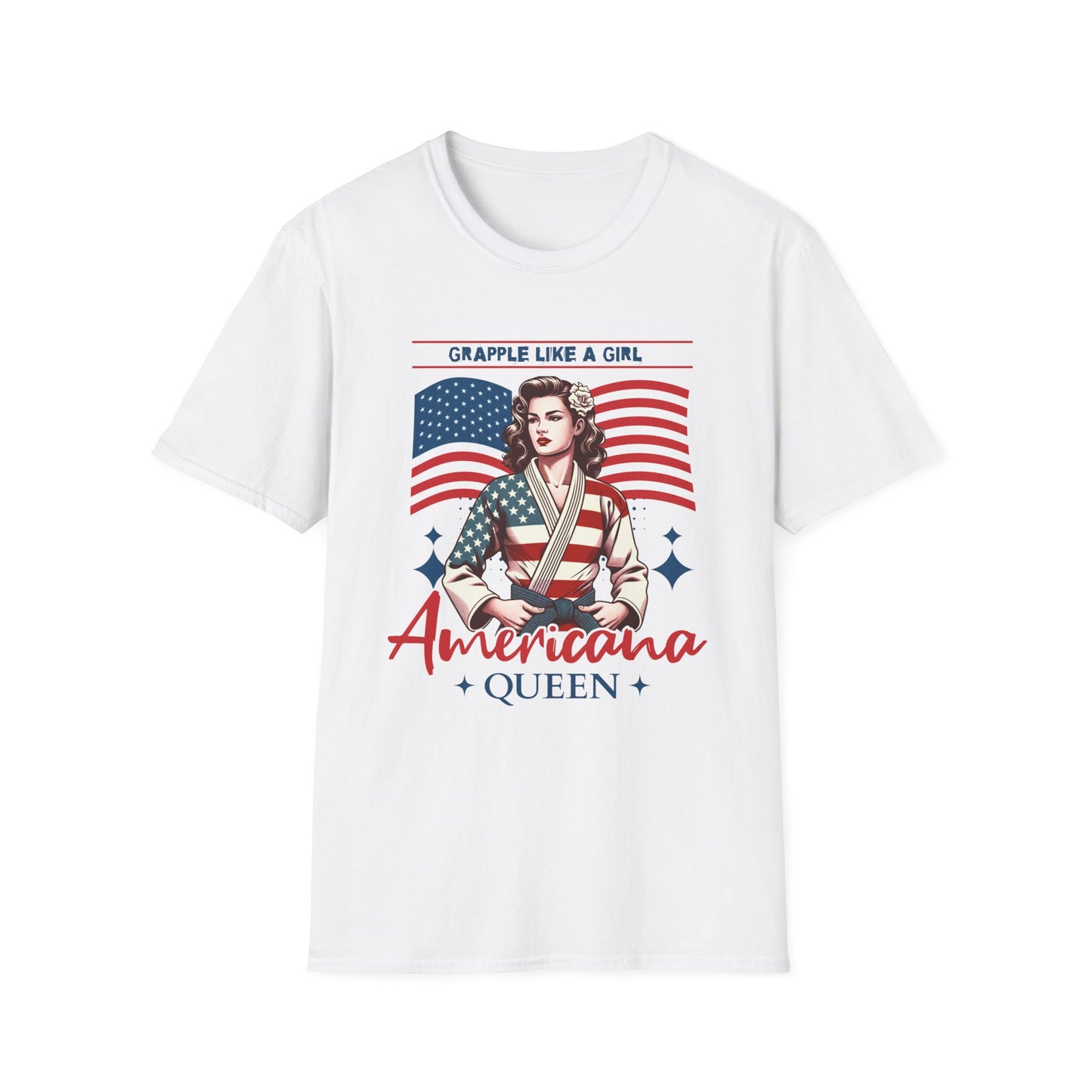 Women's Jiu Jitsu Grapple like a Girl BJJ Americana Queen Patriotic Unisex Softstyle T-Shirt