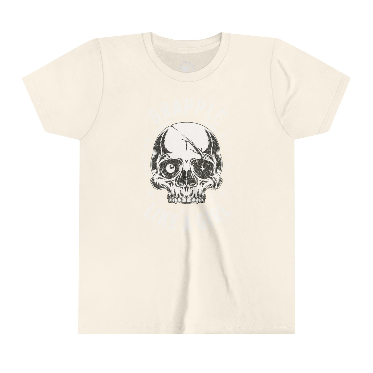 Grapple like a Girl Skull BJJ Youth Girls Short Sleeve Tee Jiu Jitsu Girlie