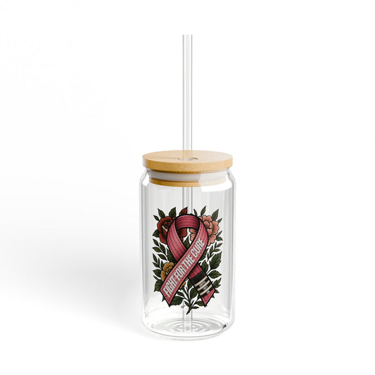 Women's Grapple like a Girl Sipper Glass Cup - Fight for the Cure, Breast Cancer Awareness