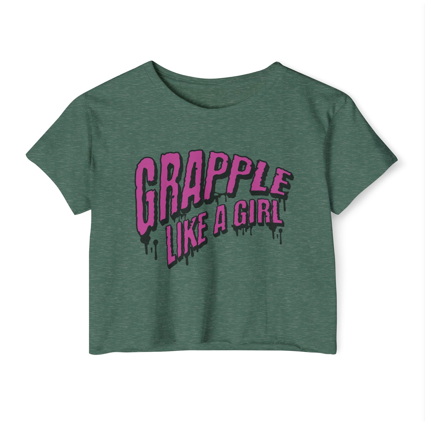 Women's Grapple like a Girl Slime Design Crop Top T-Shirt