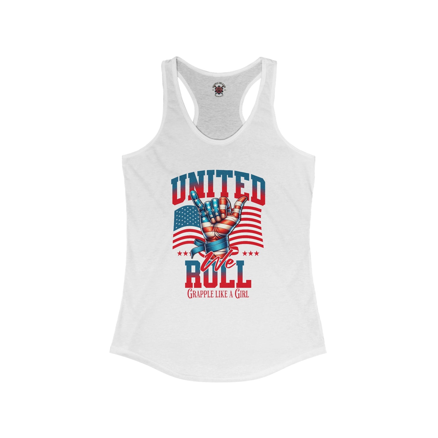 Women's Grapple like a Girl United We Roll Patriotic BJJ Jiu Jitsu Racerback Tank