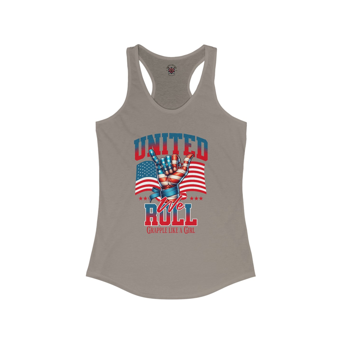 Women's Grapple like a Girl United We Roll Patriotic BJJ Jiu Jitsu Racerback Tank