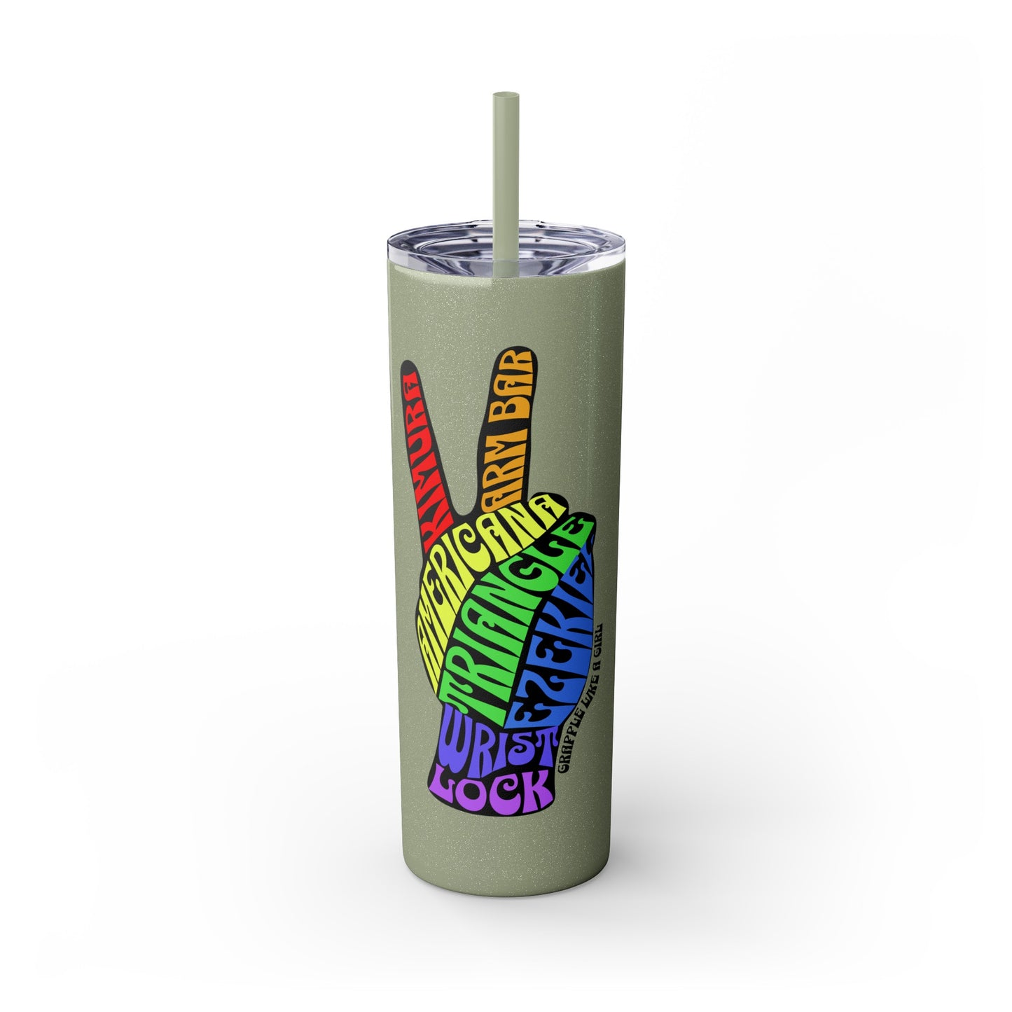 BJJ Submission Peace Sign Skinny Tumbler with Straw, 20oz