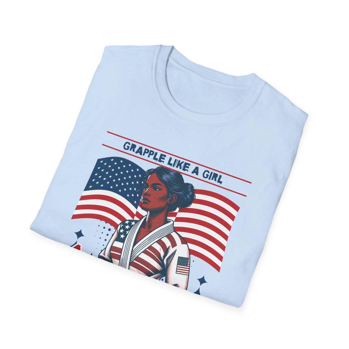 Women's Jiu Jitsu Grapple like a Girl BJJ Americana Queen Patriotic Unisex Softstyle T-Shirt