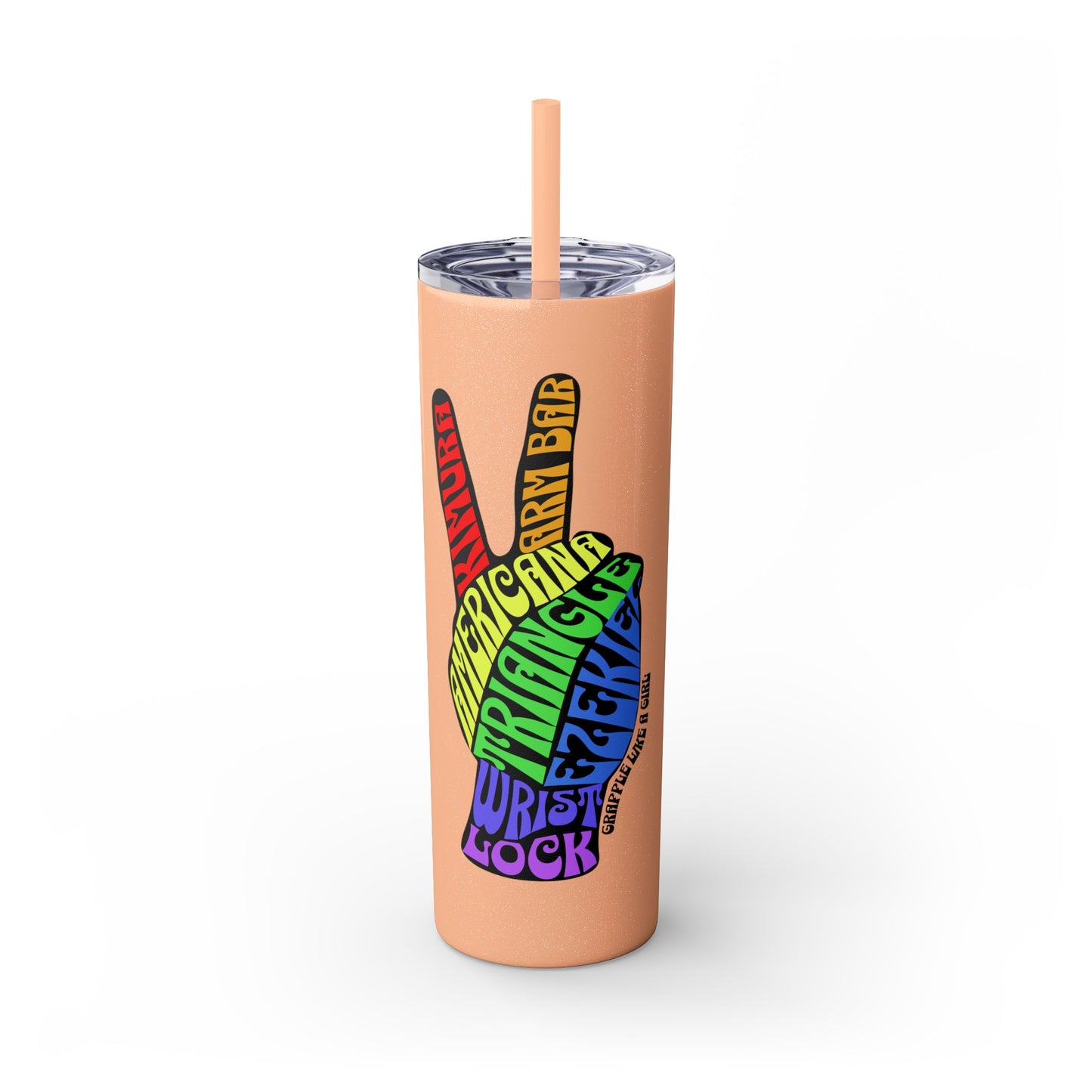 BJJ Submission Peace Sign Skinny Tumbler with Straw, 20oz