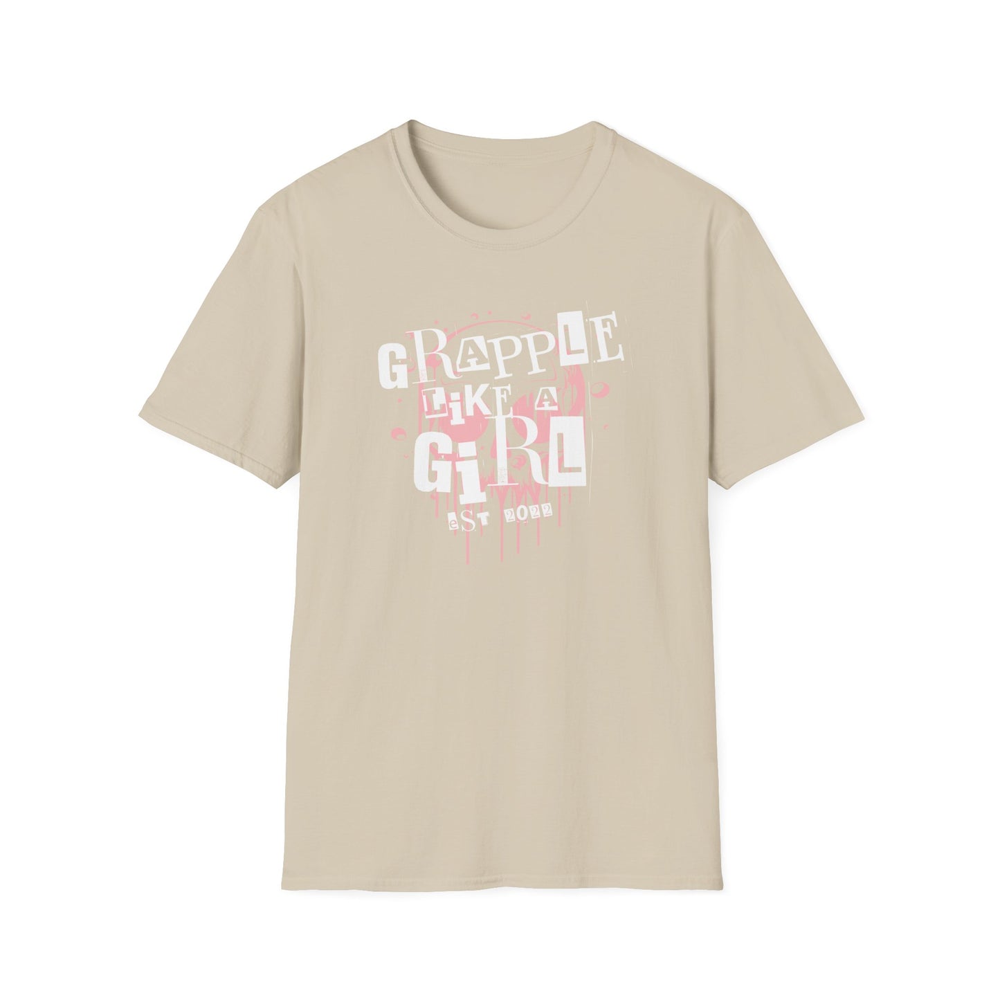 Women's PInk & White Grapple like a Girl Design BJJ Unisex Softstyle T-Shirt