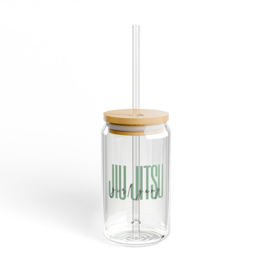 Women's BJJ Jiu Jitsu Girl Gang Glass Cup, Green Text