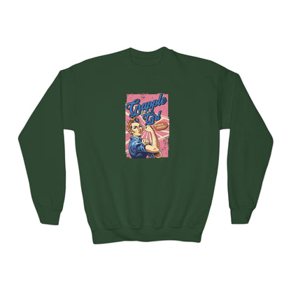 Grapple Like A Girl Youth Crewneck Sweatshirt - Women's History Month
