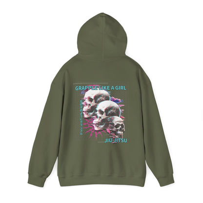 Women's BJJ Hoodie - Grapple Like a Girl, Neon Skulls