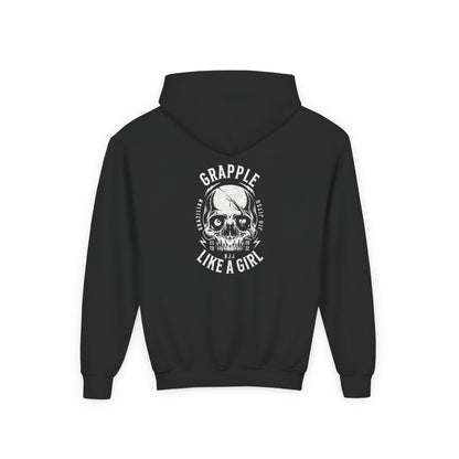 Youth Grapple like a Girl BJJ Skull Jiu Jitsu Hoodie - Violent little thing.