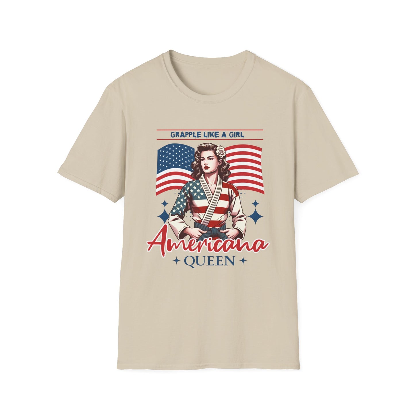 Women's Jiu Jitsu Grapple like a Girl BJJ Americana Queen Patriotic Unisex Softstyle T-Shirt