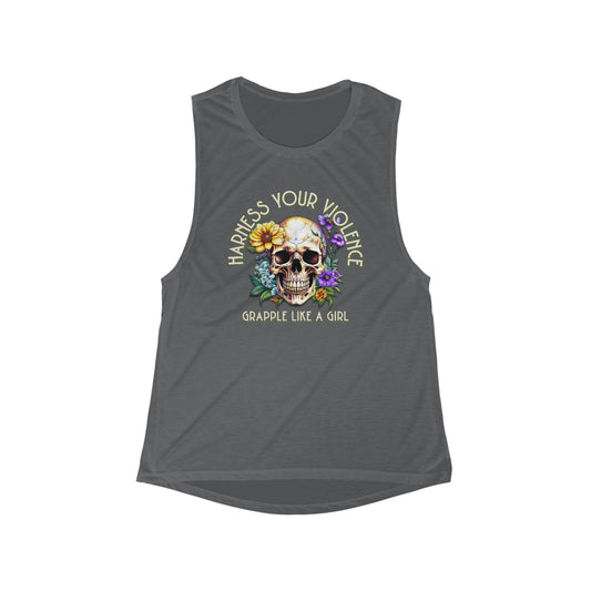 Women's Grapple like a Girl Flowy Scoop Muscle Tank - Harness Your Violence