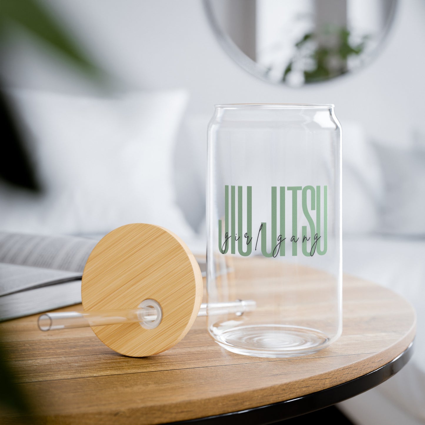 Women's BJJ Jiu Jitsu Girl Gang Glass Cup, Green Text