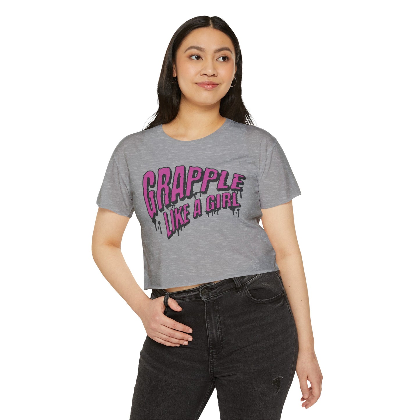 Women's Grapple like a Girl Slime Design Crop Top T-Shirt