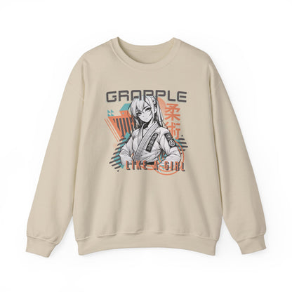 Grapple like a Girl BJJ Women's Crewneck Sweater - Anime Girl