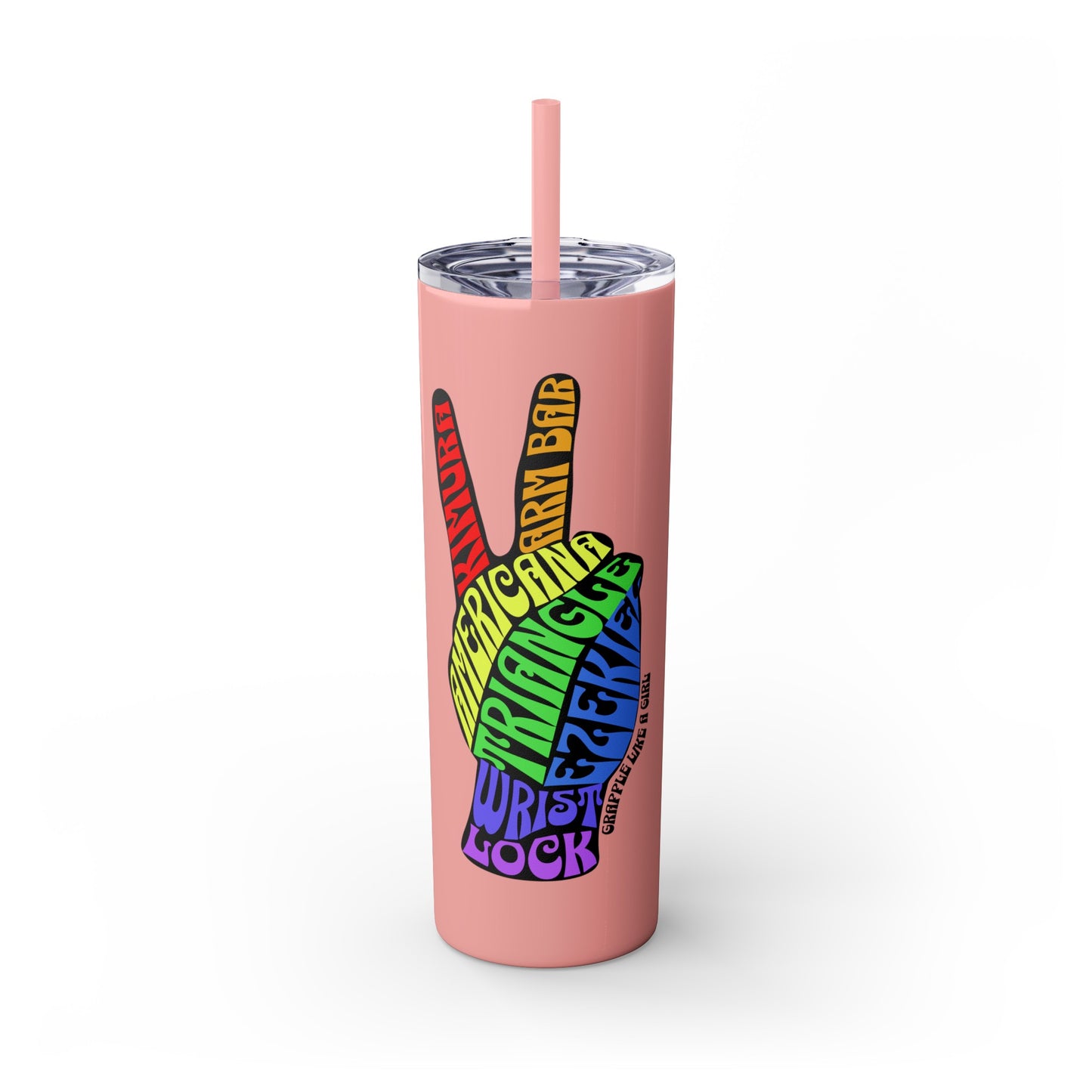 BJJ Submission Peace Sign Skinny Tumbler with Straw, 20oz