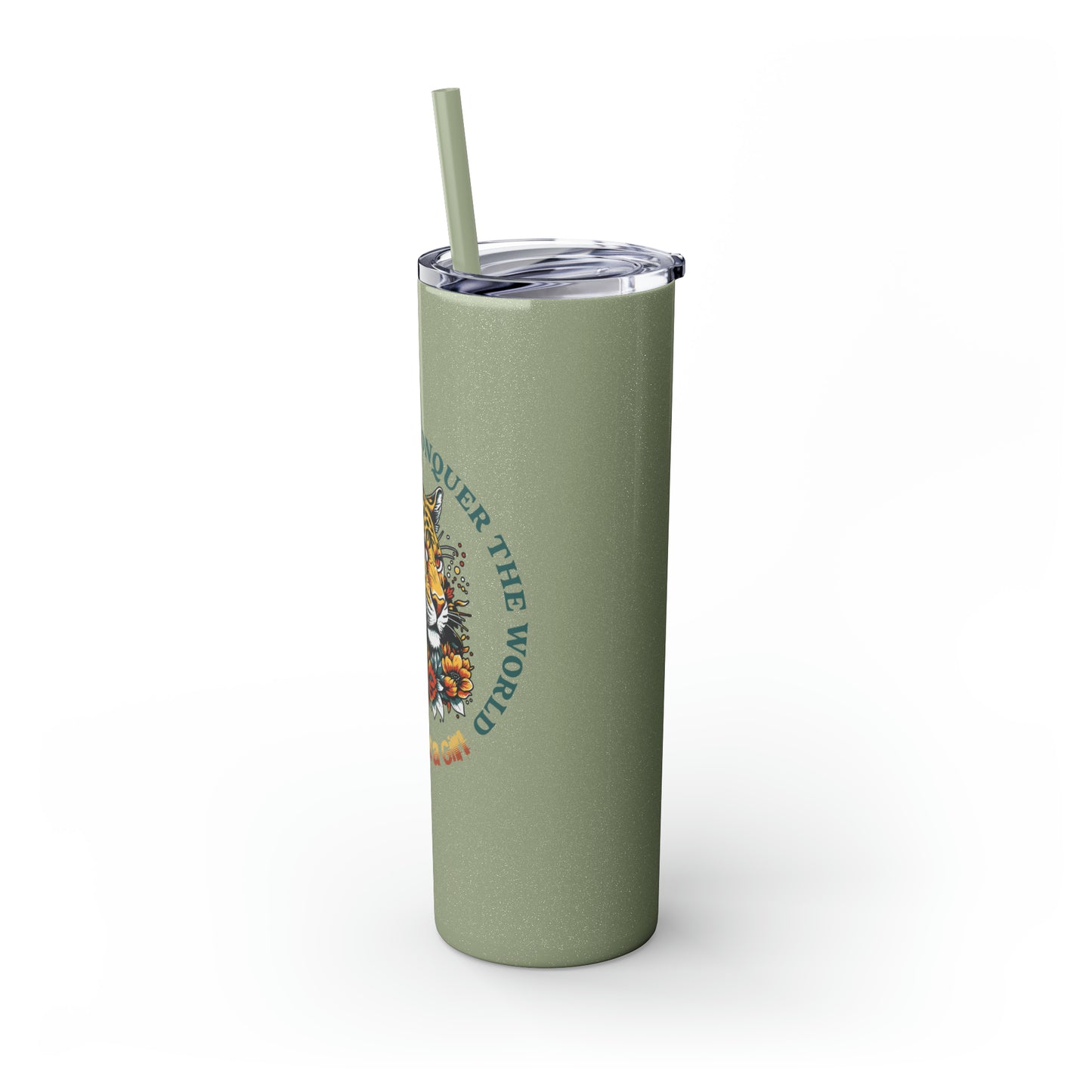 Conquer the Mats, Conquer the World Skinny Tumbler with Straw, 20oz