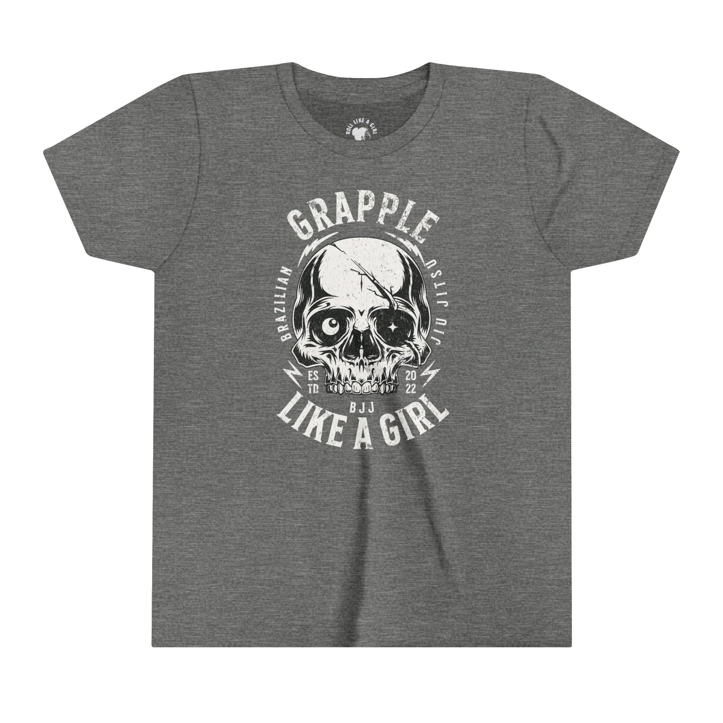 Grapple like a Girl Skull BJJ Youth Girls Short Sleeve Tee Jiu Jitsu Girlie