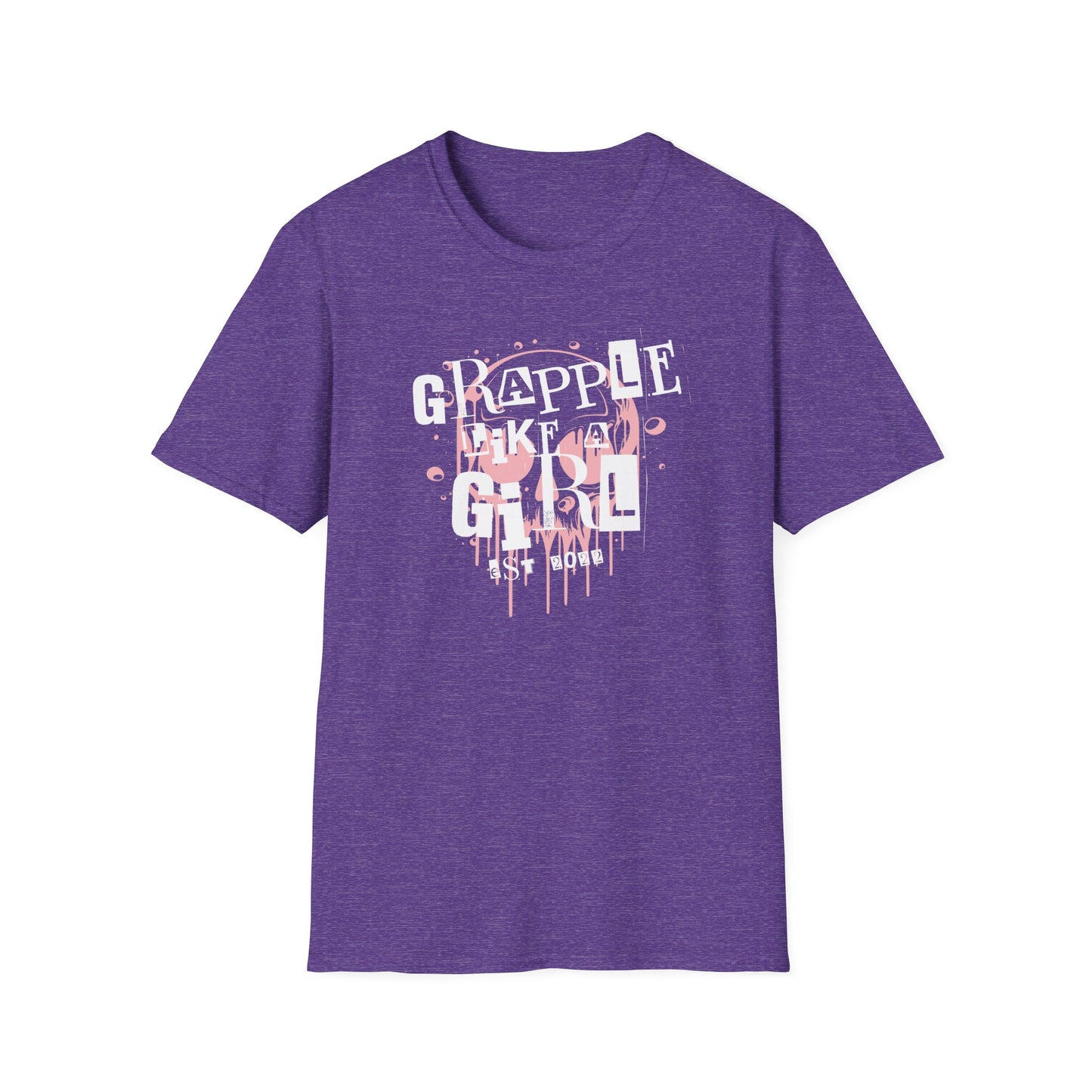 Women's PInk & White Grapple like a Girl Design BJJ Unisex Softstyle T-Shirt