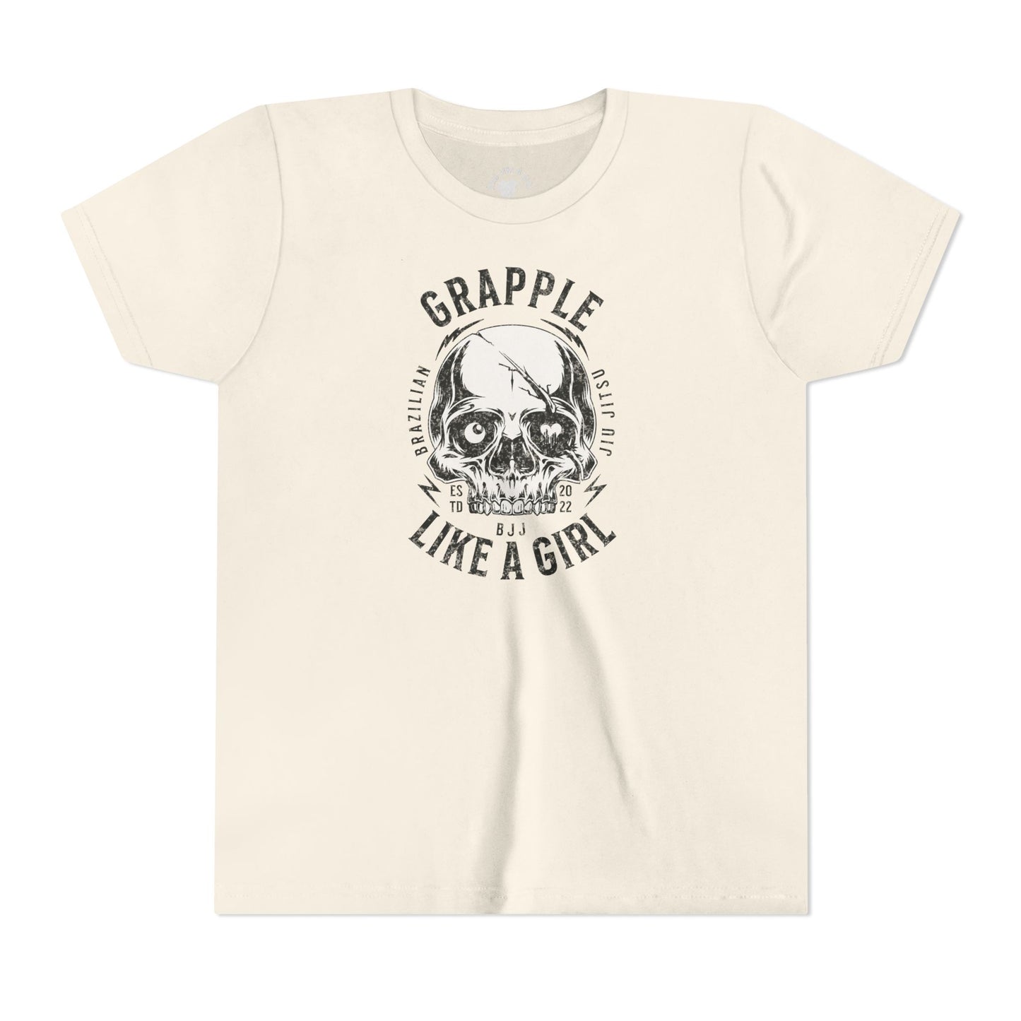 Grapple like a Girl Skull BJJ Youth Girls Short Sleeve Tee Jiu Jitsu Girlie