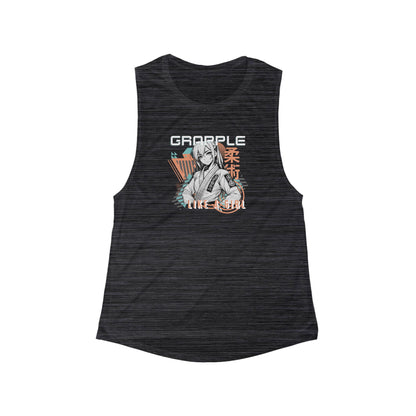 Women's Grapple like a Girl Flowy Scoop Muscle Tank - Anime Girl