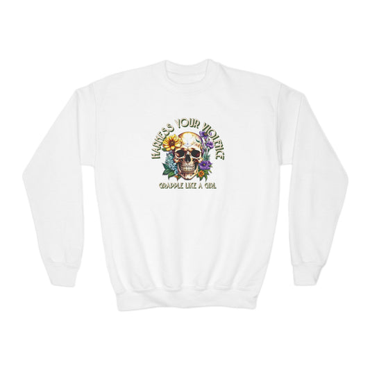 Grapple Like A Girl Youth Crewneck Sweatshirt - Harness Your Violence