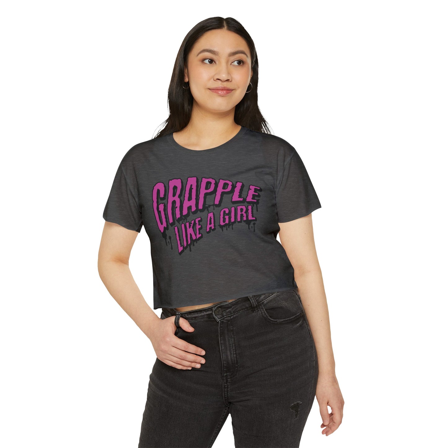 Women's Grapple like a Girl Slime Design Crop Top T-Shirt