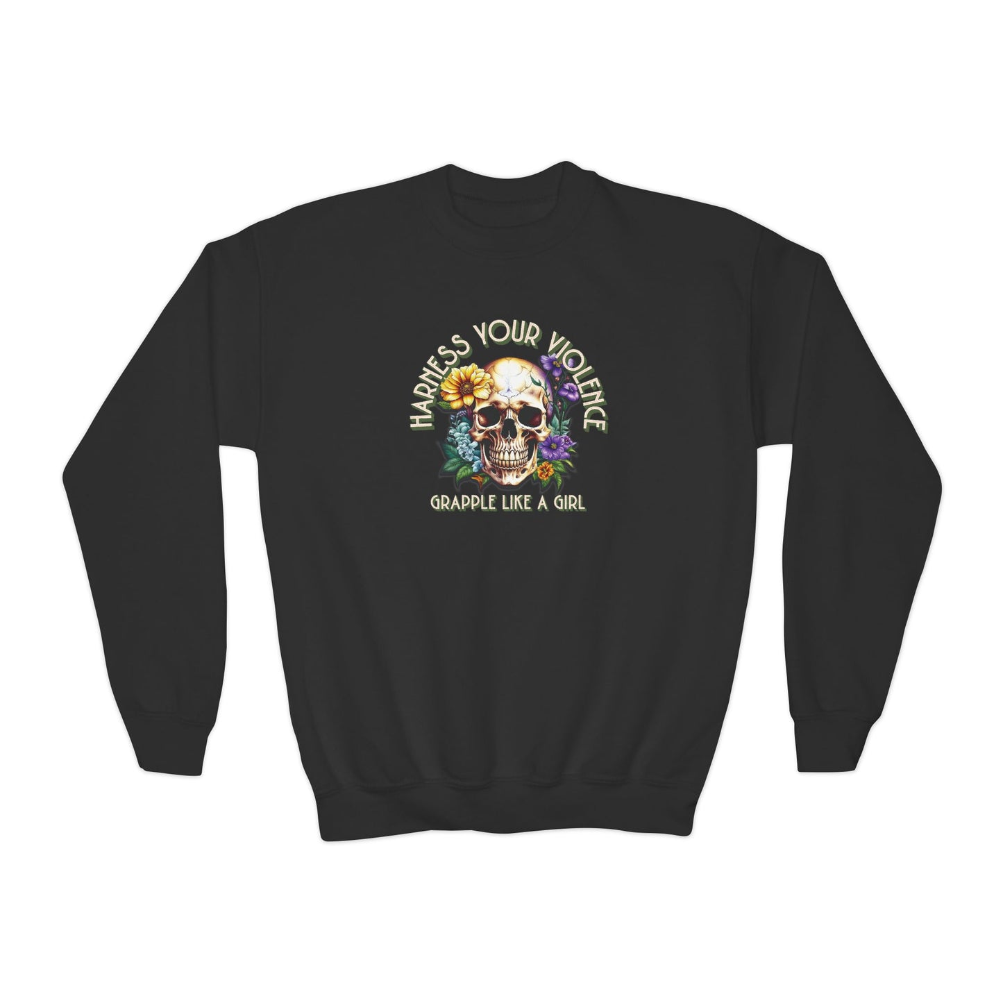 Grapple Like A Girl Youth Crewneck Sweatshirt - Harness Your Violence