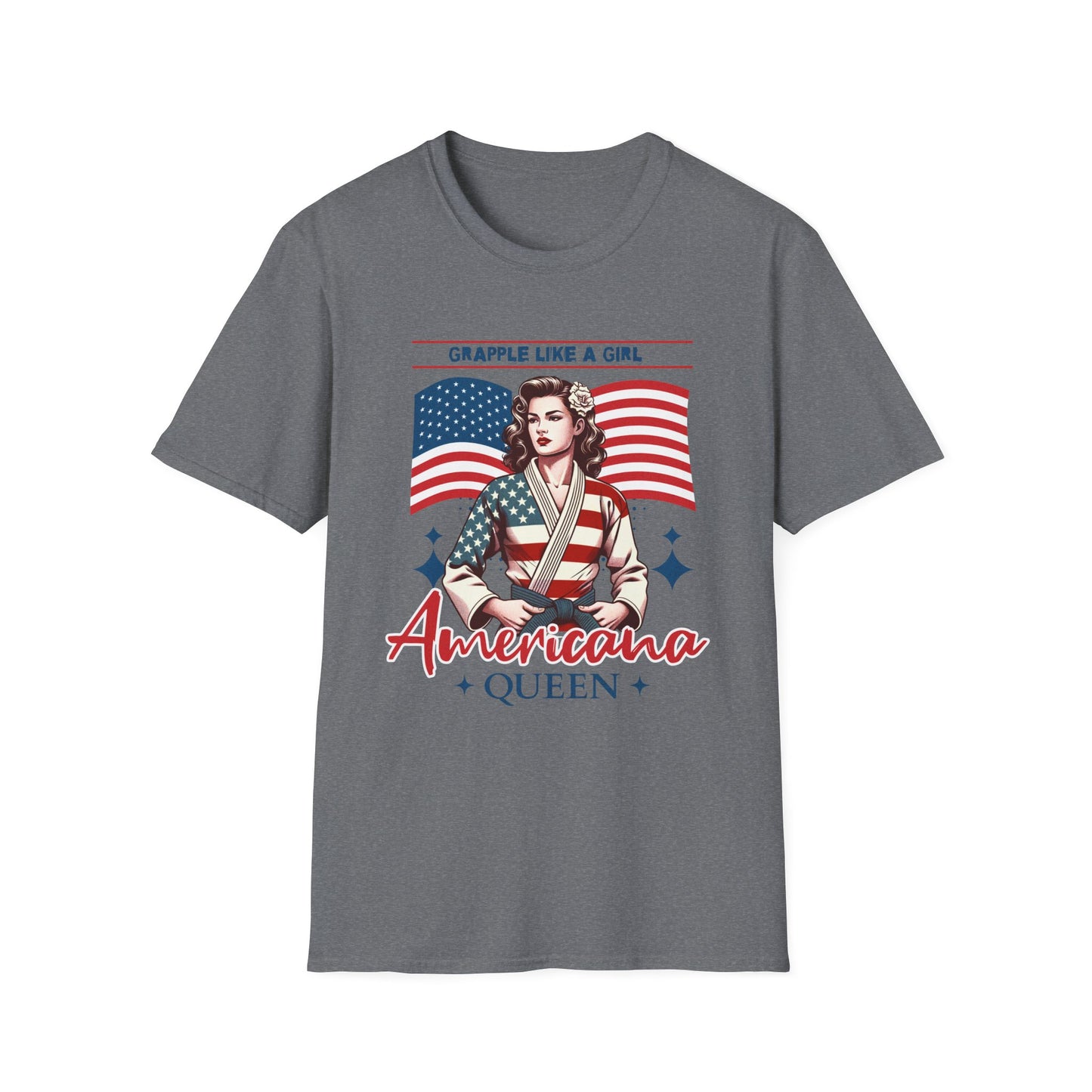 Women's Jiu Jitsu Grapple like a Girl BJJ Americana Queen Patriotic Unisex Softstyle T-Shirt