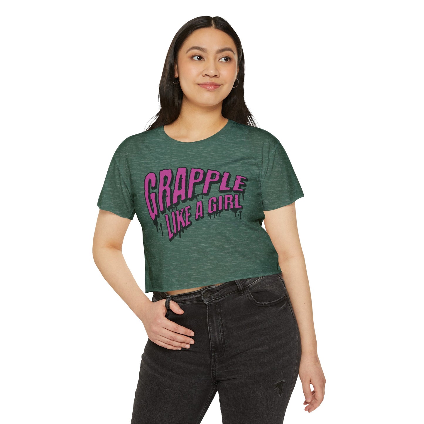 Women's Grapple like a Girl Slime Design Crop Top T-Shirt