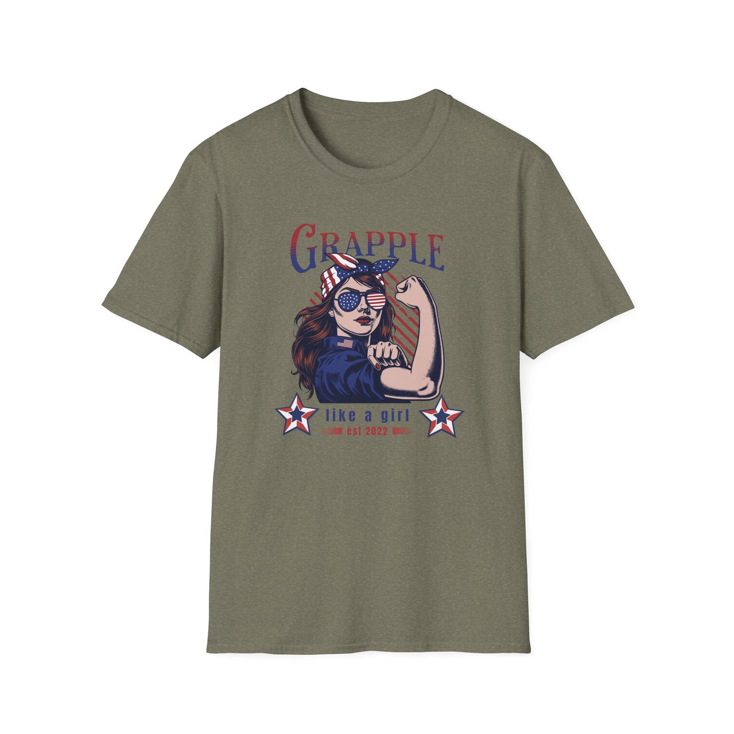 Women's Jiu Jitsu Grapple like a Girl BJJ Vintage Patriotic Unisex Softstyle T-Shirt