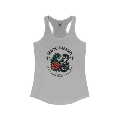 Women's Grapple like a Girl Jiu Jitsu Racerback Tank - It gets worse Snake/Panther