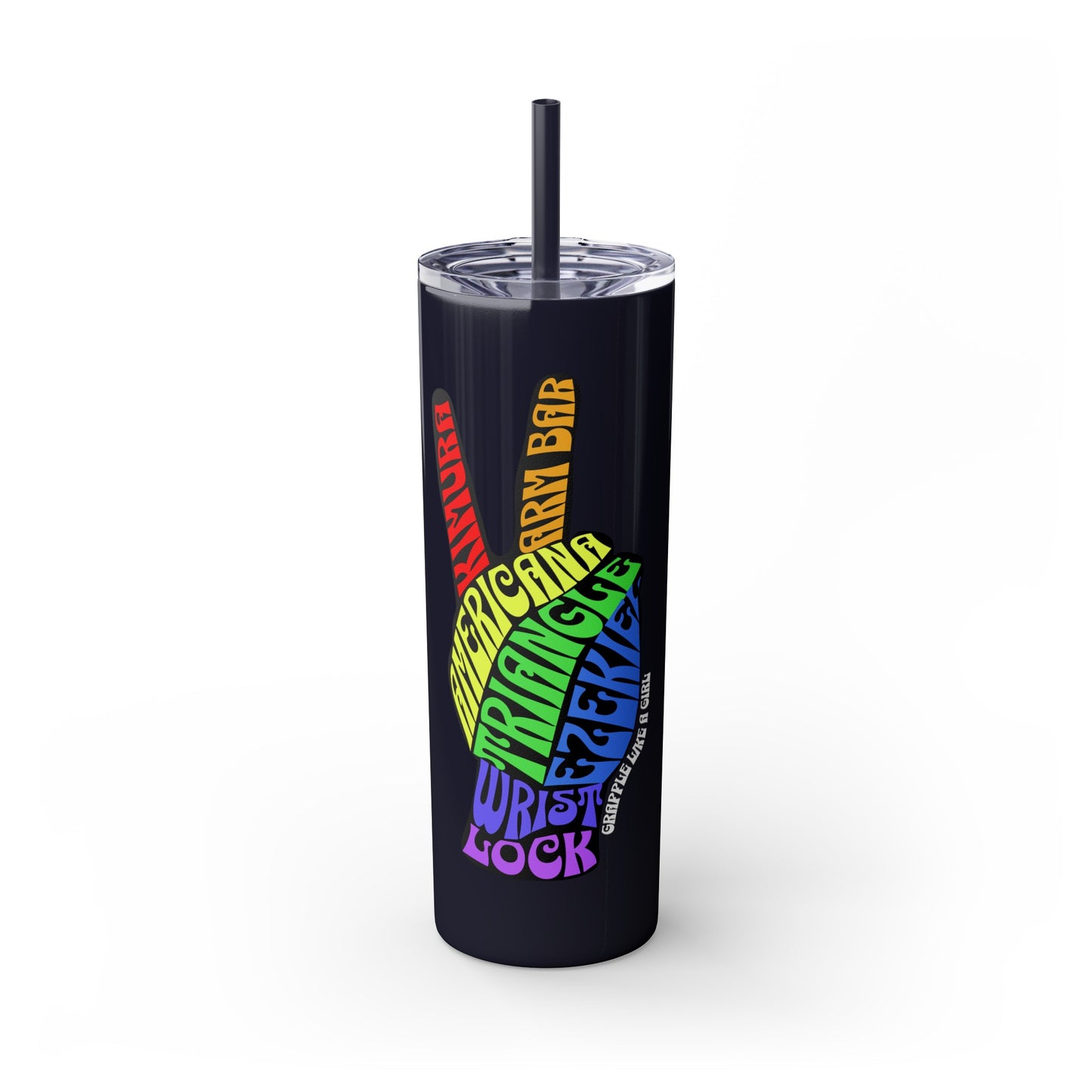 BJJ Submission Peace Sign Skinny Tumbler with Straw, 20oz