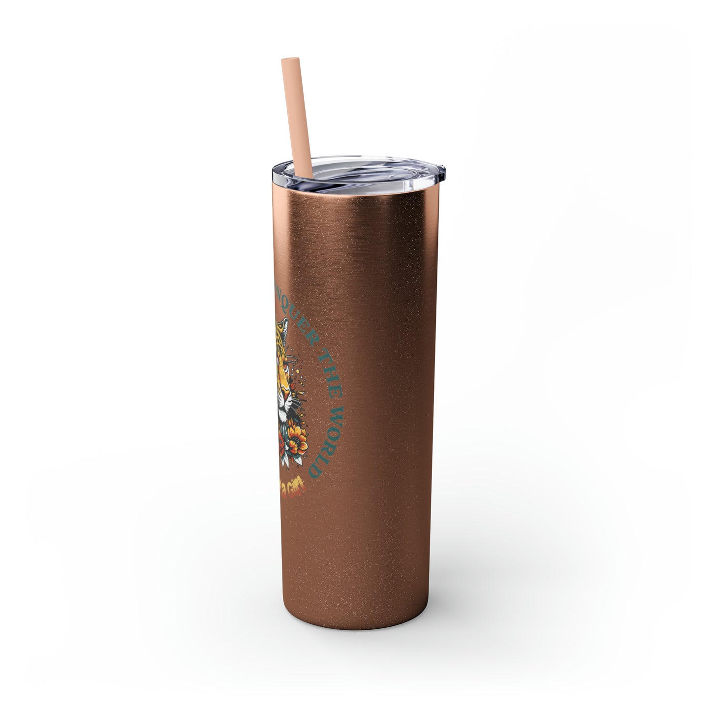 Conquer the Mats, Conquer the World Skinny Tumbler with Straw, 20oz