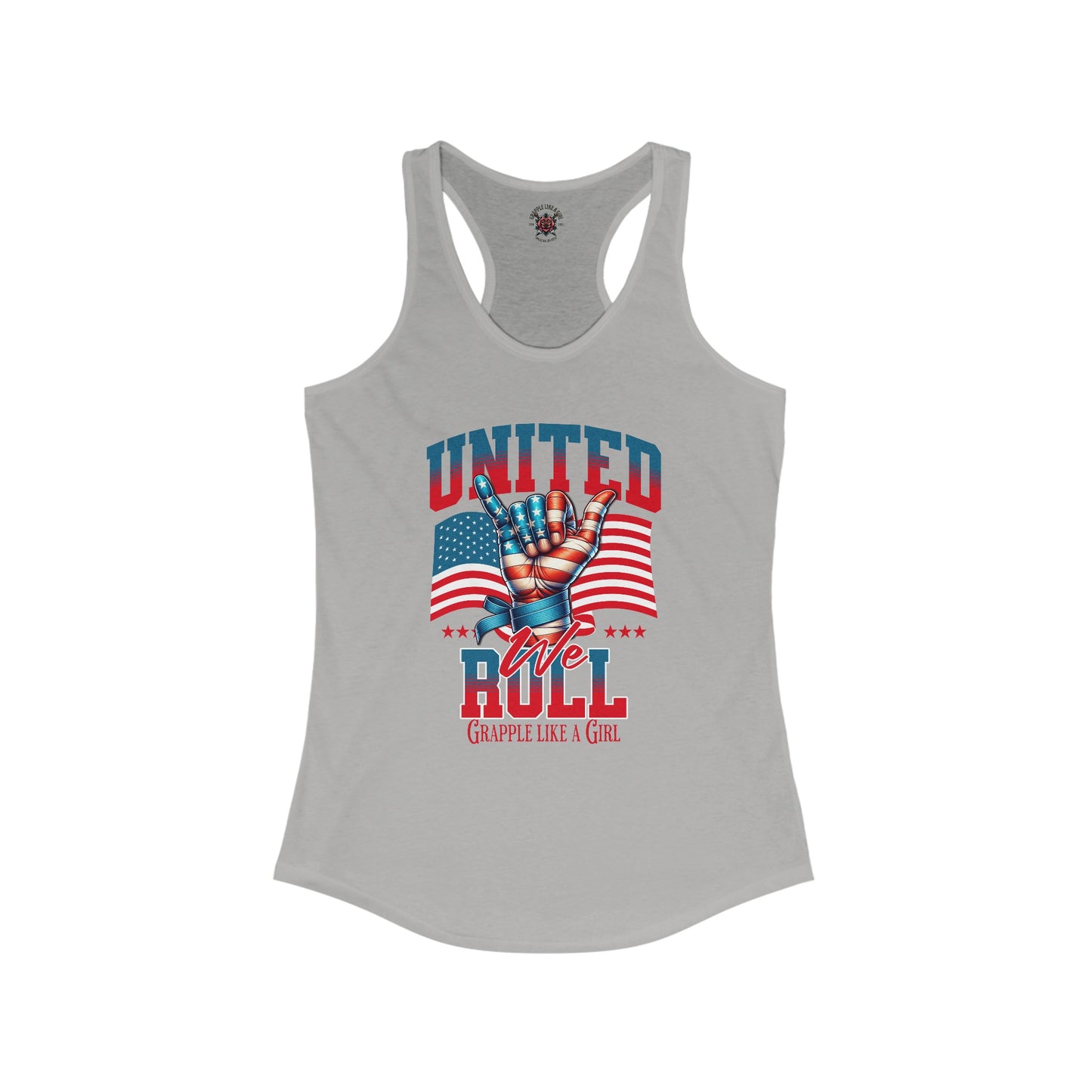 Women's Grapple like a Girl United We Roll Patriotic BJJ Jiu Jitsu Racerback Tank