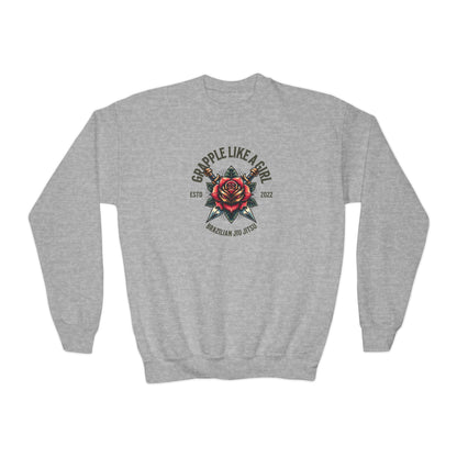 Grapple Like A Girl Youth Crewneck Sweatshirt - Rose