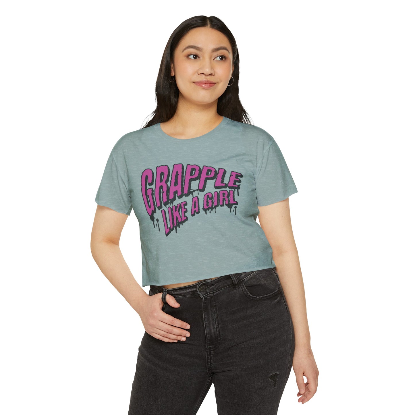 Women's Grapple like a Girl Slime Design Crop Top T-Shirt