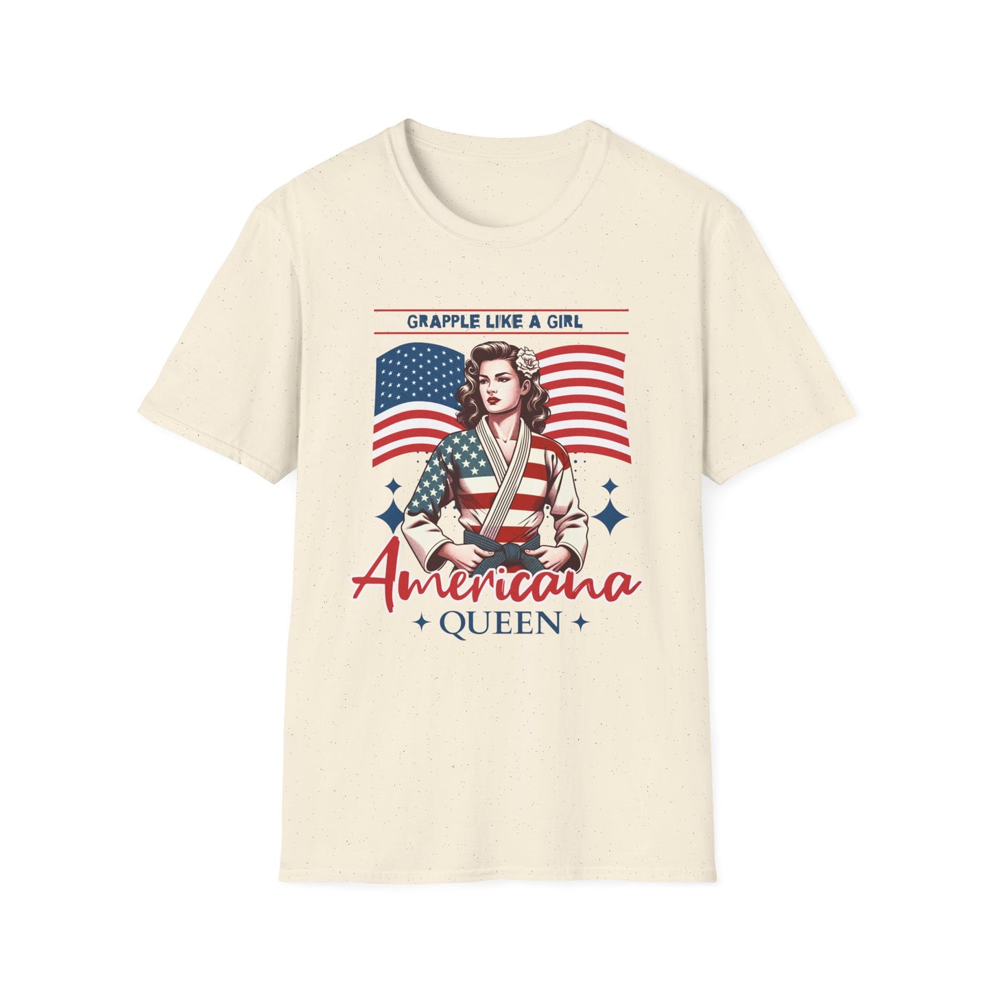 Women's Jiu Jitsu Grapple like a Girl BJJ Americana Queen Patriotic Unisex Softstyle T-Shirt