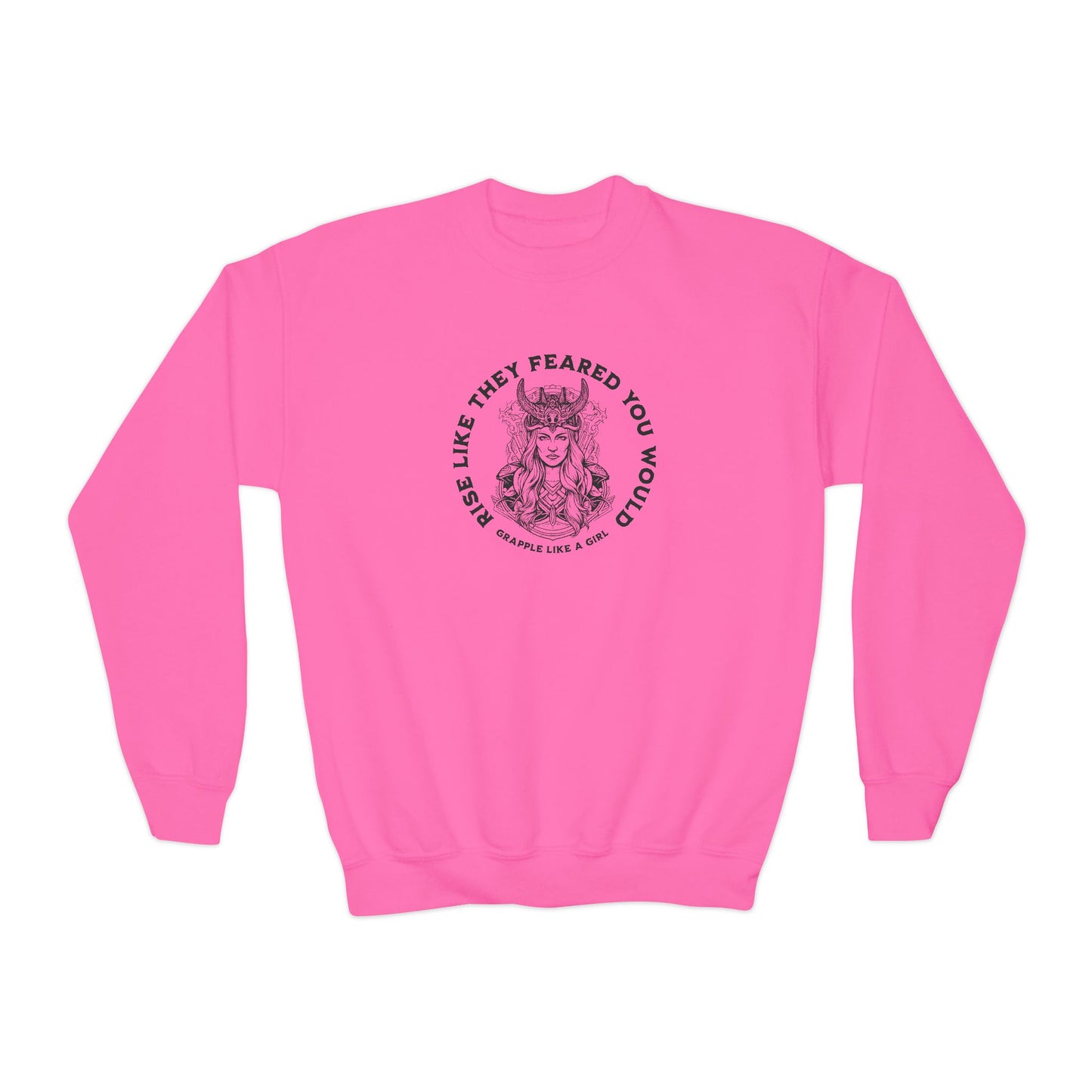 Grapple Like A Girl Youth Crewneck Sweatshirt - Rise like they feared you would.