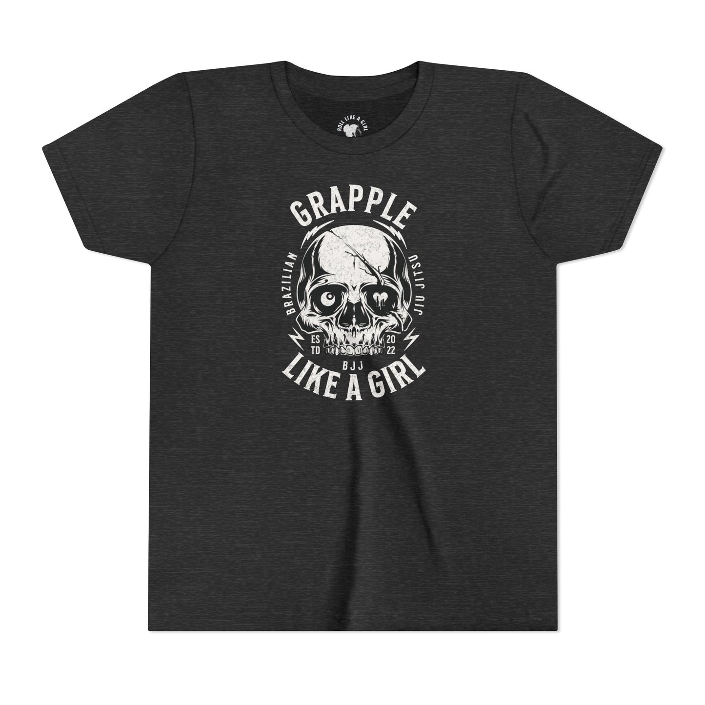 Grapple like a Girl Skull BJJ Youth Girls Short Sleeve Tee Jiu Jitsu Girlie