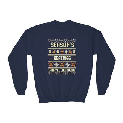 Youth Grapple like a Girl Jiu Jitsu Crewneck Sweater - Season’s Beatings *Limited Edition Holiday Drop*