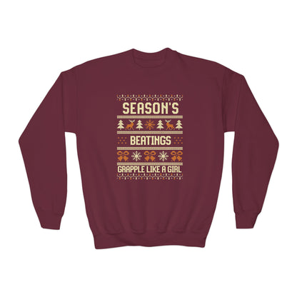 Youth Grapple like a Girl Jiu Jitsu Crewneck Sweater - Season’s Beatings *Limited Edition Holiday Drop*